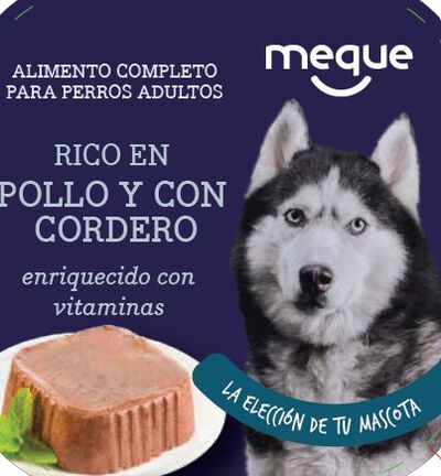 Comida h&uacute;meda perro Meque rico en pollo con cordero 300g