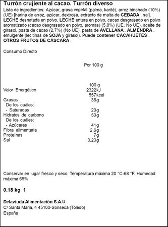 Turrón de chocolate crujiente Cacaolat El Almendro 180g