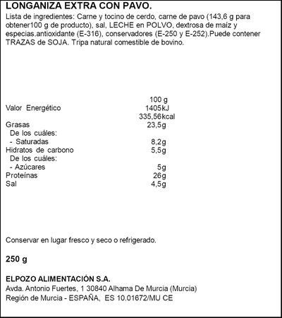 Longaniza imperial ElPozo 230g pavo