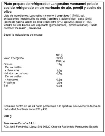 Langostino Rodolfo al ajillol Pescanova 200g