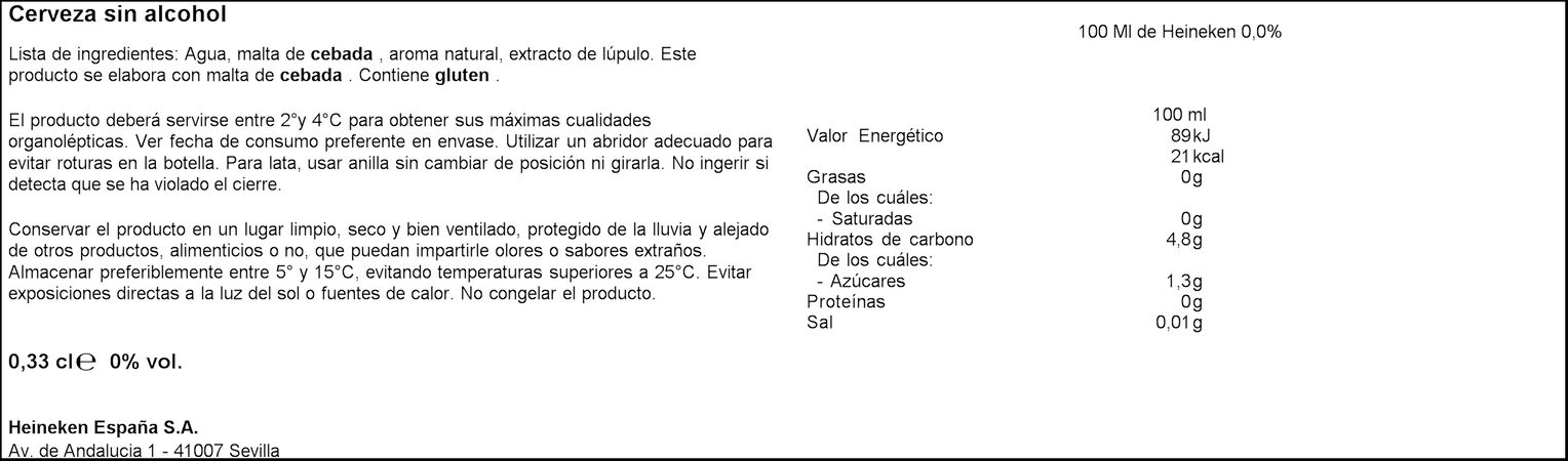 Cerveza sin alcohol Heineken 0,0% lata 33cl 