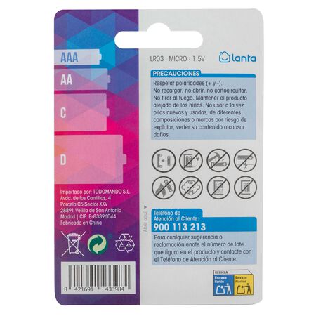 Pila superalcalina Lanta AAA lR03 4 uds