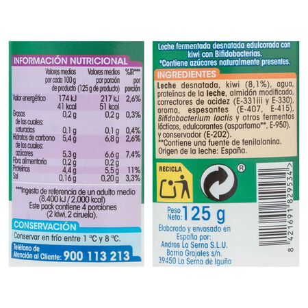Bífidus Alipende sin azúcar añadido pack 4 ciruelas y kiwi
