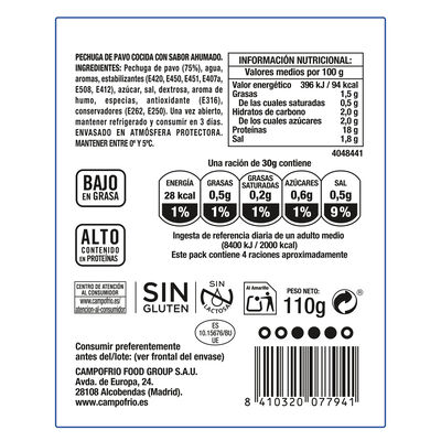 Pechuga de pavo braseado Campofr&iacute;o finissimas 115g