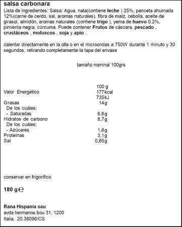 Salsa fresca carbonara Rana 180g