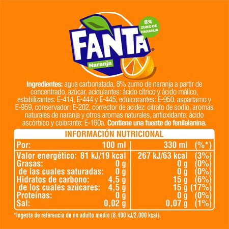 Refresco naranja Fanta lata 33cl