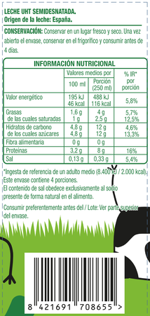 Leche semidesnatada Alipende 1L