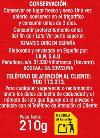 Tomate frito origen nacional sin gluten Alipende p3 210g