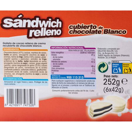 Galleta sándwich Alipende 252g chocolate blanco