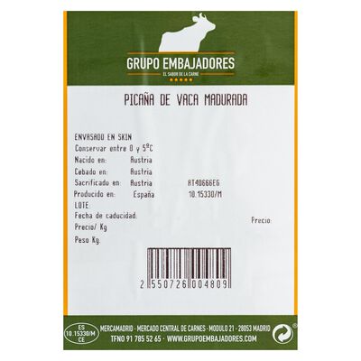 Picaña de vaca madurada 400g aproximadamente