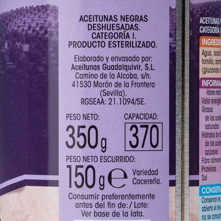 Aceitunas negra sin hueso Alipende 150g