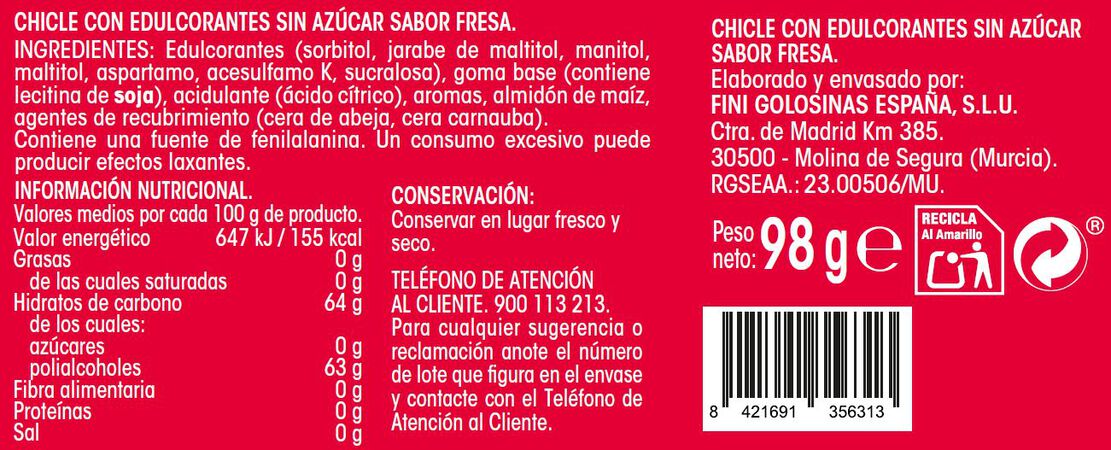 Chicle Alipende sin azúcar bote 98g fresa