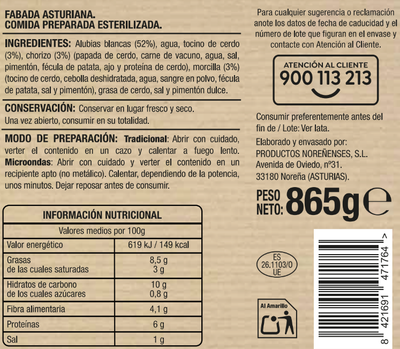 Fabada asturiana sin gluten Alipende 865g
