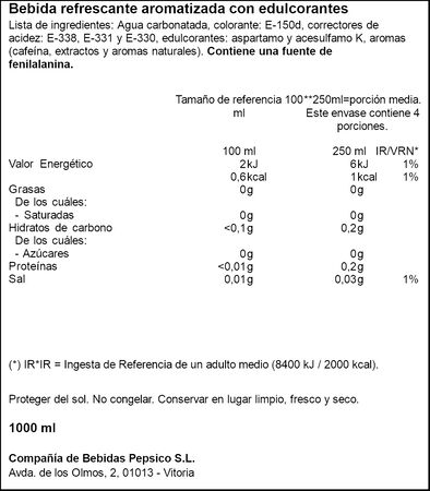 Refresco de cola Pepsi Zero 1l