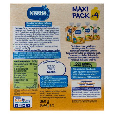 Pouch Nestlé plátano manzana desde 4meses pack 4 maxi