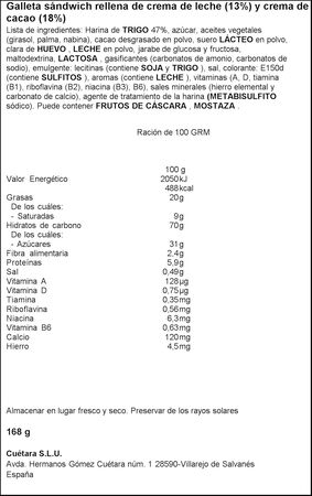Galletas rellenas chocoguay Tostarica cuétara 168g