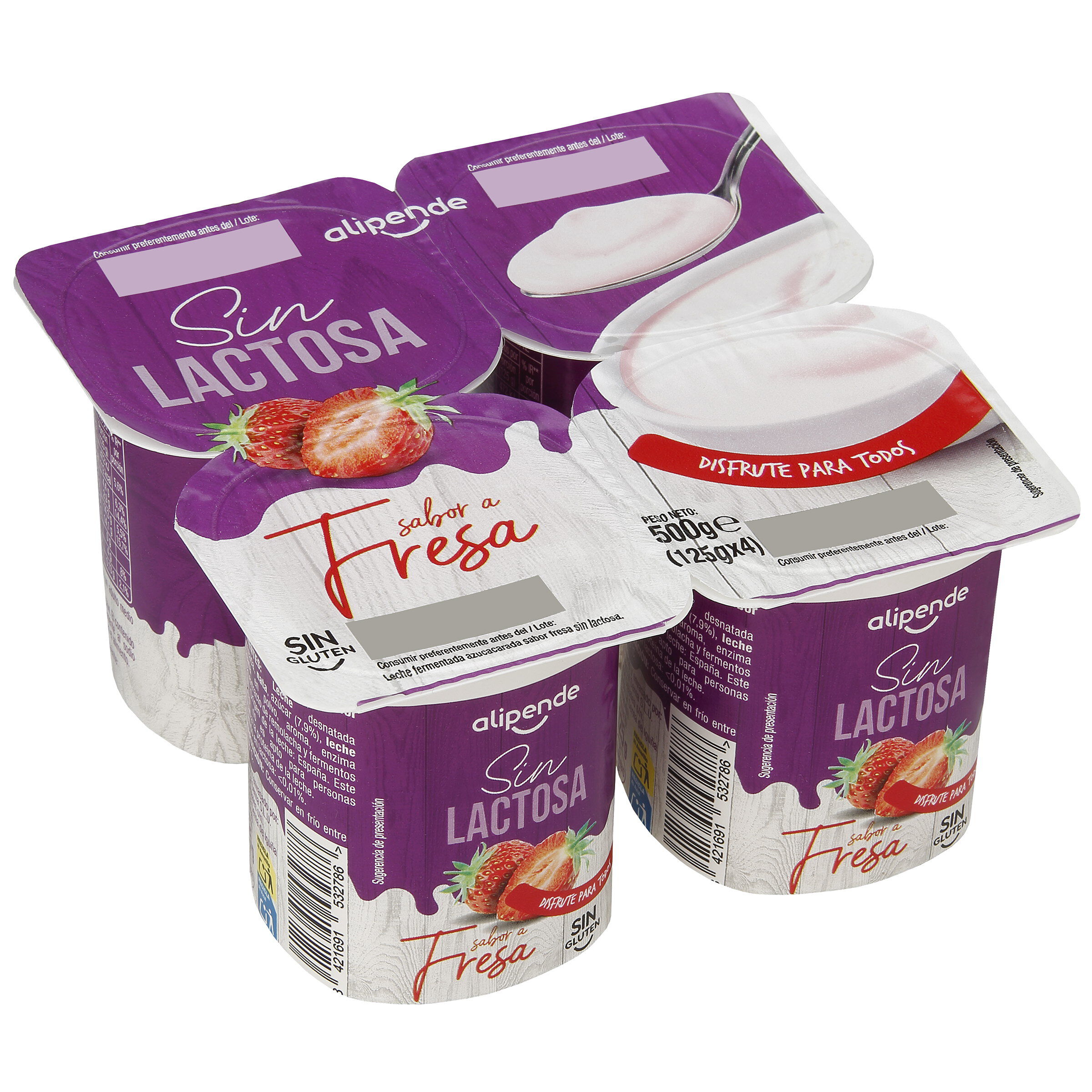 Leche fermentada sin lactosa Alipende pack 4 125g fresa