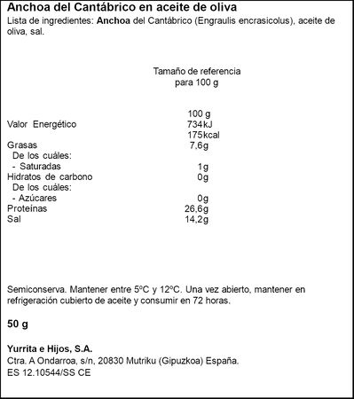 Anchoa en aceite de oliva del cant&aacute;brico Lorea 30g 