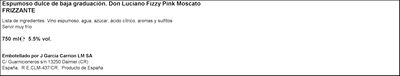 Vino rosado espumoso Fizzy moscato