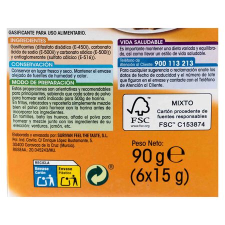 Polvo para hornear Alipende 15g 6 sobres