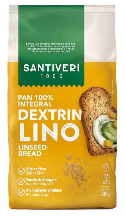 Pan tostado integral Dextrin Santiveri con semilla de lino 300g