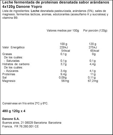 Yogur prote&iacute;na Yopro Danone pack 4 con ar&aacute;ndanos