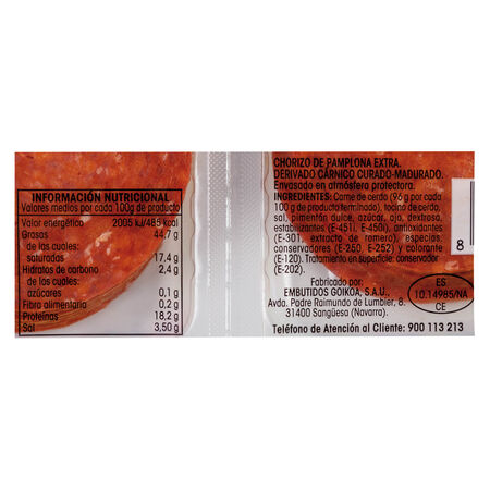 Chorizo de pamplona en lonchas Alipende pack 4 de 50g