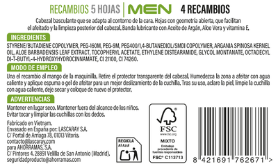 Sistema Afeitado Recambio 5Hojas Bodyplus 4 Unidades