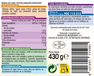 Alubia sin gluten Alipende 430g con oreja