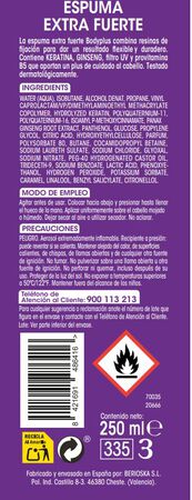 Espuma fijadora para el cabello Bodyplus 250ml extrafuerte