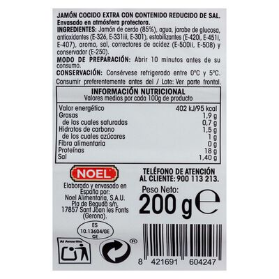 Jam&oacute;n cocido finas lonchas reducido en sal Alipende 200g