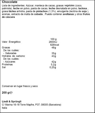 Bomb&oacute;n lindor con pistacho de Lindt 200g
