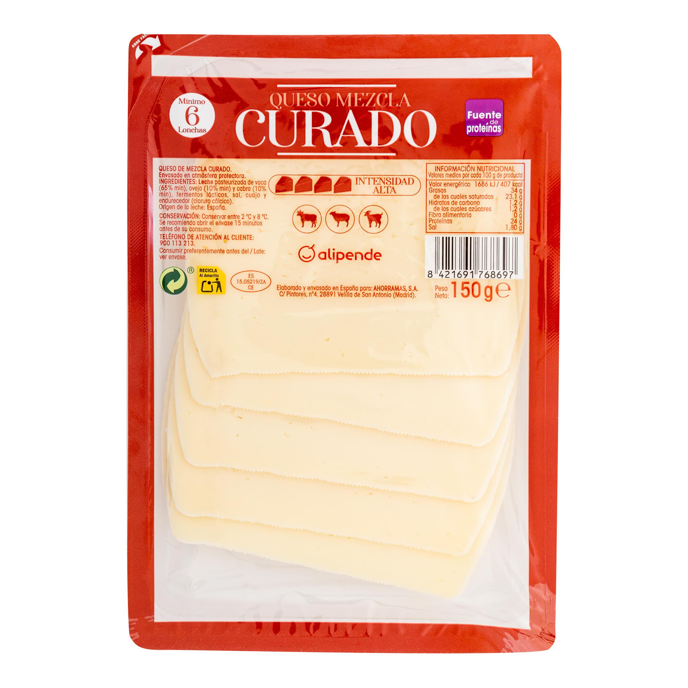 Queso mezcla curado en lonchas Alipende 150g