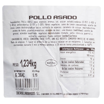 Pollo asado entero gourmet granja Aproximadamente 1,1kg