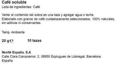 Caf&eacute; soluble descafeinado Nescaf&eacute; mezcla 10 sobres