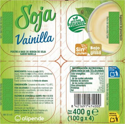 Postre a base de soja Alipende pack 4 vainilla