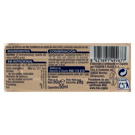 Filete anchoa en aceite de oliva bajo en sal Alipende 28g