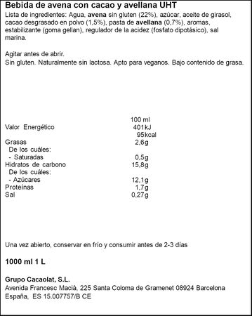 Bebida vegetal con avena y cacao Cacaolat 1l