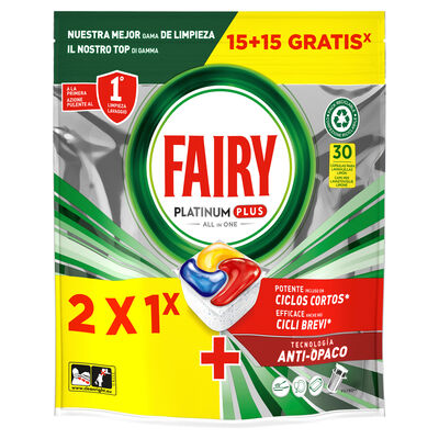 Detergente en pastillas para lavavajillas Fairy Platinum plus Lim&oacute;n 15+15 uds