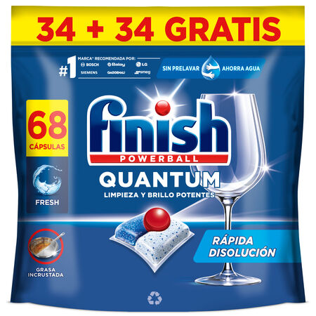 Detergente en pastillas para lavavajillas Finish 34 + 34 unidades Quantum