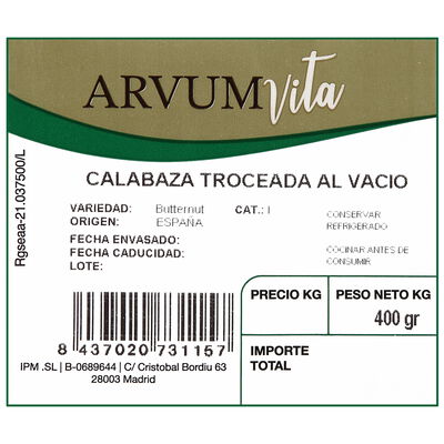 Calabaza troceada al vac&iacute;o 400g