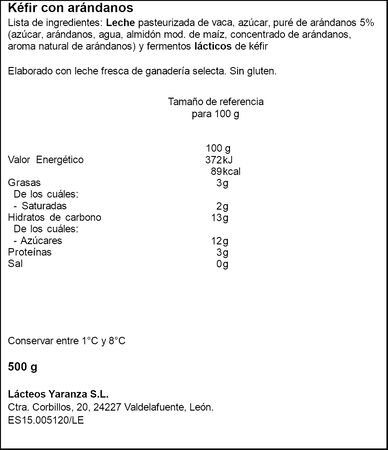 Kefir batido con ar&aacute;ndanos Yaranza 500g
