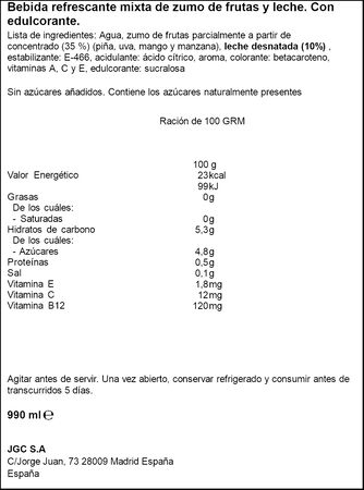 Fruta con leche sin azúcar añadido tropical Don Simon Pack 3