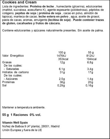 Barrita de prote&iacute;nas cookies & cream sin az&uacute;car a&ntilde;adido Barebells 55g 