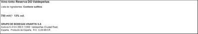 Vino tinto DO Valdepeñas Señorío los Llanos reserva
