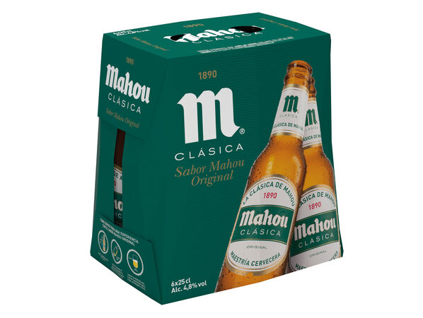 Cerveza rubia Mahou Clásica pack 6 botellas 25cl 