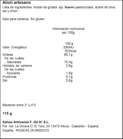 Salsa alioli artesano Gil 115g