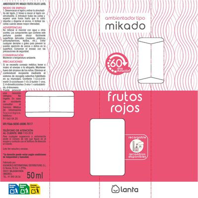 Ambientador tipo mikado Lanta 50ml frutos rojos