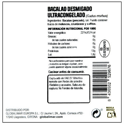 Bacalao al punto de sal en porciones sin piel 400g