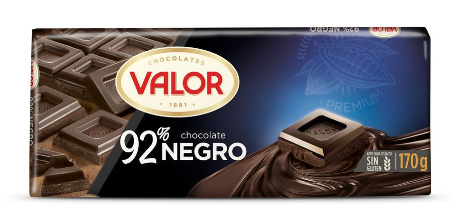 Chocolate negro sin gluten Valor 170g 92% de cacao